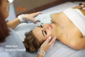 Woman having Hi-Fu to reduce wrinkles South Woodford.